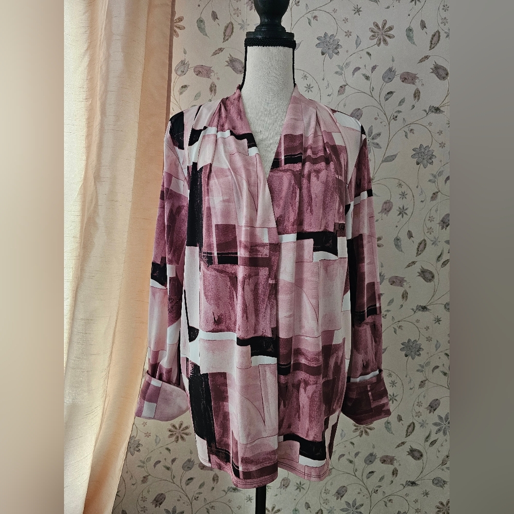 Kenneth Cole Pink and Black Abstract Blouse